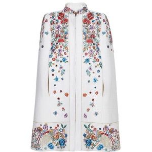 Roberto Cavalli Floral Embroidered Tweed Cape